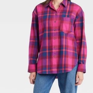 Universal Thread PINK and Navy Plaid FLANNEL Shirt, OVERSIZED WOMEN SIZE XXL